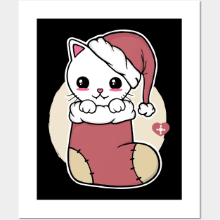 Kawaii Christmas Cat Posters and Art